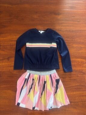 P&L Kids  Navy Long‑Sleeve Top with Metallic and Pastel Stripes